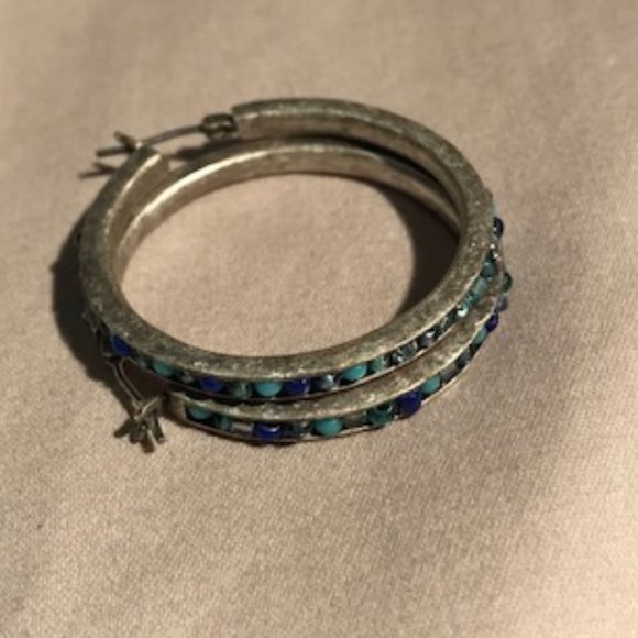 Blue Stone Hoop Earrings - Picture 3 of 6